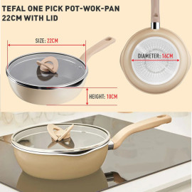 Chảo sâu lòng chống dính có nắp 22cm Tefal One Pick Pot Pan G1802524 đáy từ