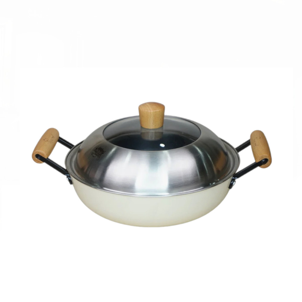 Chảo gang tráng men chống dính tự nhiên Nitrigan La gourmet 24cm kèm vung Inox