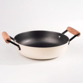Chảo gang tráng men chống dính tự nhiên Nitrigan La gourmet 24cm kèm vung Inox