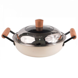 Chảo gang tráng men 2 tay cầm La gourmet Nitrigan Pear Mist 30cm kèm vung Inox