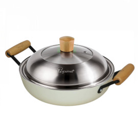 Chảo gang 2 tay cầm chống dính tự nhiên Nitrigan La gourmet 32cm tặng vung Inox