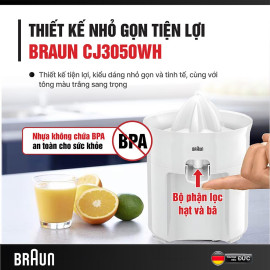 Máy vắt cam Braun CJ3050WH quay 2 chiều, công suất 60W chuẩn Đức