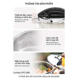 Nồi áp suất cơ Inox 304 đúc liền Lumias 3L LPC-068, kèm xửng hấp