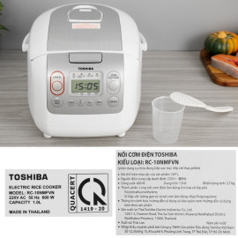 Nồi cơm điện tử Toshiba RC-10NMFVN(WT) dung tích 1 lít - Made in Thailand