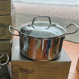 Nồi Inox 304 Fivestar Plus thân đúc đáy liền 20cm kèm vung kính