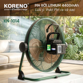 Quạt tích điện Koreno Thái Lan KN-1014 cánh 14 inch, pin Lithium-ion rời
