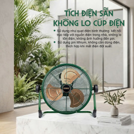 Quạt tích điện Koreno Thái Lan KN-1014 cánh 14 inch, pin Lithium-ion rời