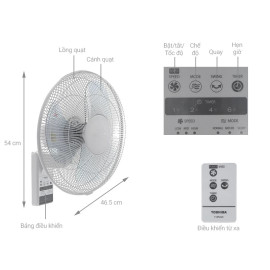 Quạt treo tường Toshiba F-WSA20(H)VN 3 cánh 3 tốc độ gió kèm khiển từ xa