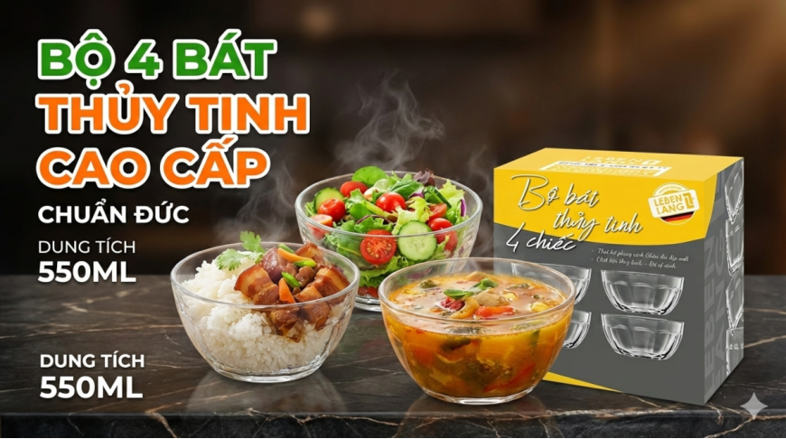 Bộ 4 bát thủy tinh CEREAL Lebenlang LBL1215 chuẩn Đức
