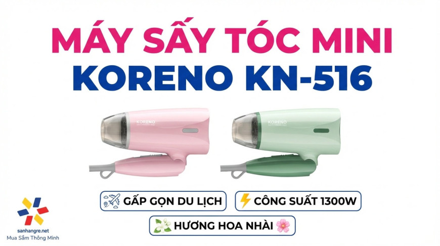 Máy sấy tóc mini gấp gọn Koreno Thái Lan KN-516 công suất 1300W