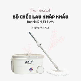 Bộ lau nhà cán Inox Bennix Thái Lan BN-555WA xoay 360 có bánh xe lớn