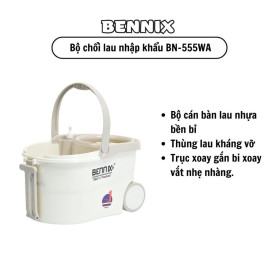 Bộ lau nhà cán Inox Bennix Thái Lan BN-555WA xoay 360 có bánh xe lớn