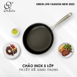 Chảo Inox 304 đúc liền 5 lớp chống dính Orkin Thái Lan size 20cm