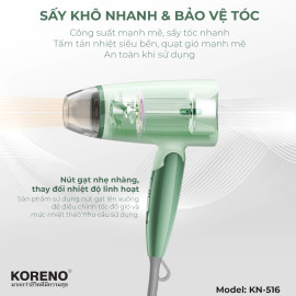 Máy sấy tóc mini gấp gọn Koreno Thái Lan KN-516 công suất 1300W