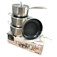 Bộ nồi chảo Inox 304 chống dính Blackcube Orkin Thái Lan OR06 thân đúc đáy liền