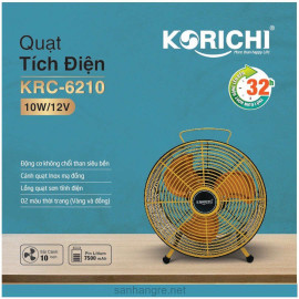 Quạt tích điện Korichi Thái Lan KRC-6210 cánh 10 inch, pin Lithium-ion 7500mAh