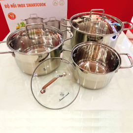 Bộ nồi Inox cao cấp 5 đáy Smartcook SMR3 dùng bếp từ size 16,20,24cm