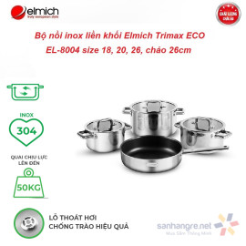 Bộ Inox 304 thân đúc đáy liền Elmich Trimax Eco EL-8004 size 18, 20, 26cm và chảo 26cm