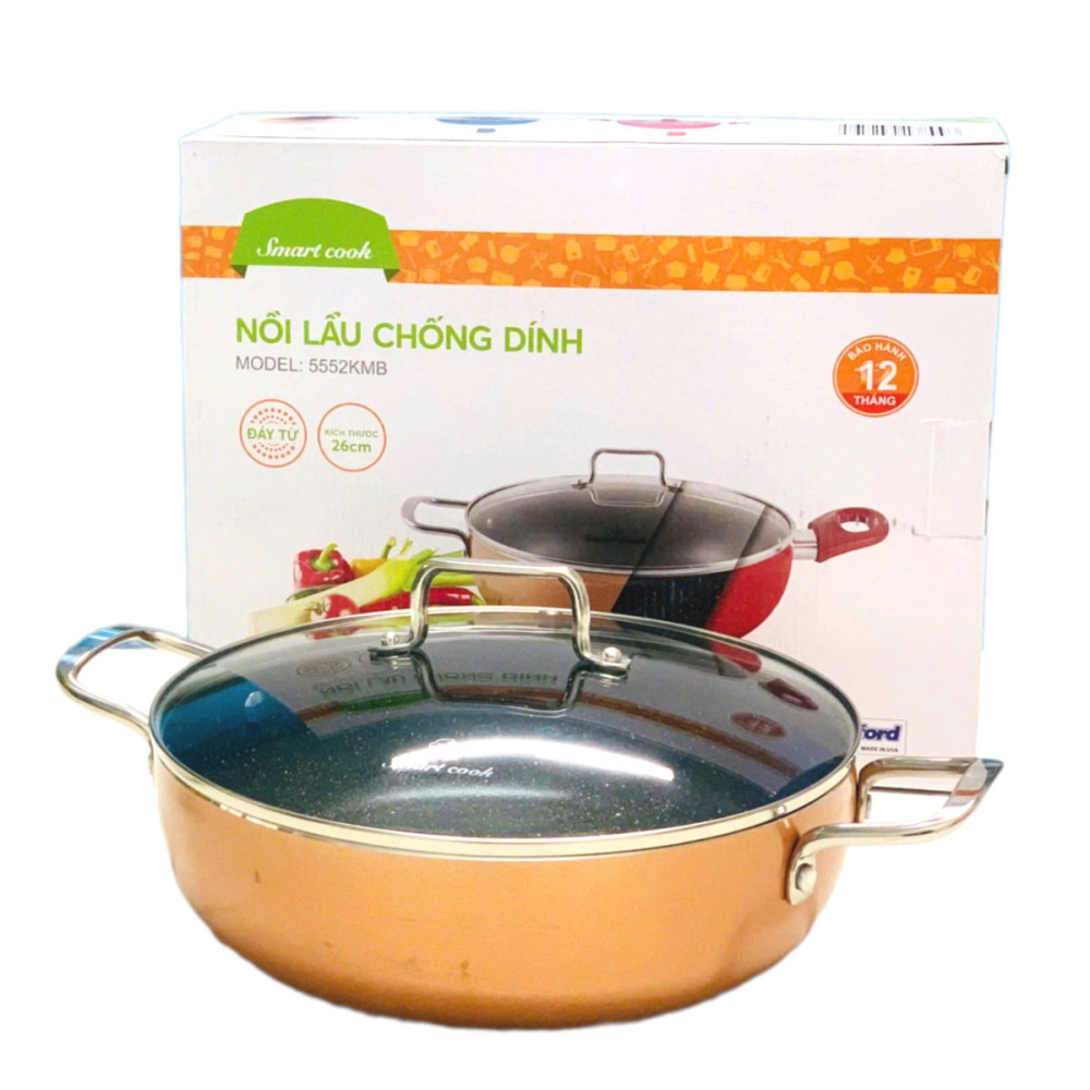 Nồi chống dính vân đá 2 lớp Whitford Smartcook 26cm đáy từ, vung kính