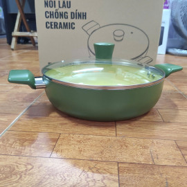 Nồi lẩu chống dính Ceramic Elmich Olive EDA2520 size 28cm, vung kính đáy từ