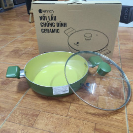 Nồi lẩu chống dính Ceramic Elmich Olive EDA2520 size 28cm, vung kính đáy từ