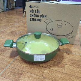 Nồi lẩu chống dính Ceramic Elmich Olive EDA2520 size 28cm, vung kính đáy từ