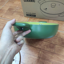 Nồi lẩu chống dính Ceramic Elmich Olive EDA2520 size 28cm, vung kính đáy từ