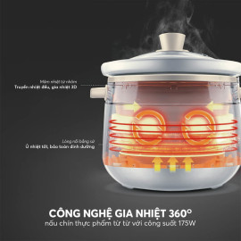 Nồi nấu chậm 2L Elmich SCE-8525 bảo hành 24 tháng - 3 chế độ nấu cháo, hầm, ninh