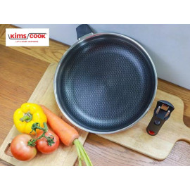 Bộ 2 chảo inox 3 lớp chống dính cán rời Kimscook Blackcube T&K 22 & 28cm