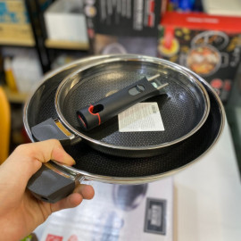 Bộ 2 chảo inox 3 lớp chống dính cán rời Kimscook Blackcube T&K 22 & 28cm