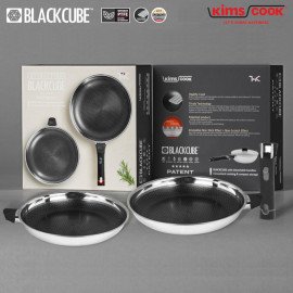 Bộ 2 chảo inox 3 lớp chống dính cán rời Kimscook Blackcube T&K 22 & 28cm