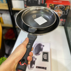 Bộ 2 chảo inox 3 lớp chống dính cán rời Kimscook Blackcube T&K 22 & 28cm