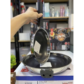 Bộ 2 chảo inox 3 lớp chống dính cán rời Kimscook Blackcube T&K 22 & 28cm