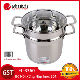 Bộ nồi xửng hấp Inox 304 Elmich EL3360 22cm nắp kính dùng bếp từ, xuất xứ CH Séc