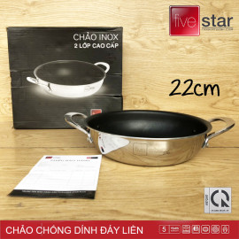 Chảo chống dính Inox 2 quai đáy liền Fivestar Plus đường kính 22cm, bảo hành 5 năm