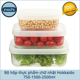 Bộ 3 hộp nhựa đựng thực phẩm chữ nhật cao cấp Inochi Hokkaido 750-1500-2500ml - Hàng Việt Nam xuất Nhật