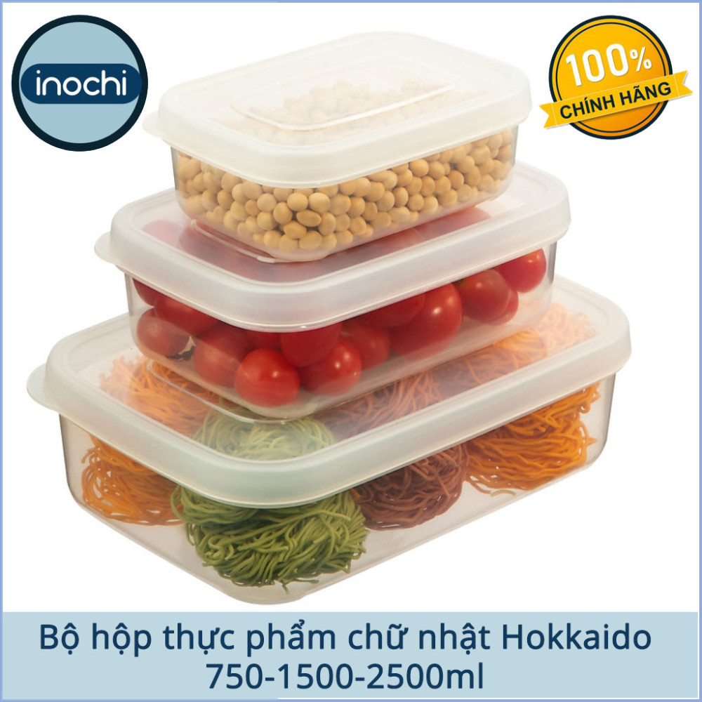 Bộ 3 hộp nhựa đựng thực phẩm chữ nhật cao cấp Inochi Hokkaido 750-1500-2500ml - Hàng Việt Nam xuất Nhật