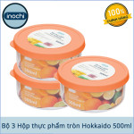 Bộ 3 hộp nhựa đựng thực phẩm tròn Inochi Hokkaido 500ml hàng xuất Nhật