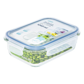 Hộp thủy tinh chữ nhật kháng khuẩn Inochi Nikko 1040ml, nắp hít chân không, hàng xuất Nhật