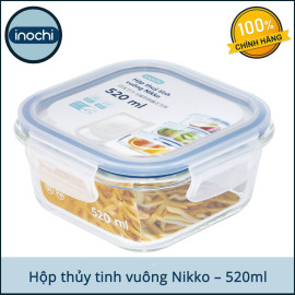 Hộp Thuỷ Tinh Vuông Cao Cấp Kháng Khuẩn Đựng Thực Phẩm Inochi Nikko 520ml