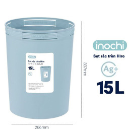 Sọt rác tròn Inochi Hiro 15L xuất Nhật - Công nghệ Ag+ (ion bạc) kháng khuẩn khử mùi