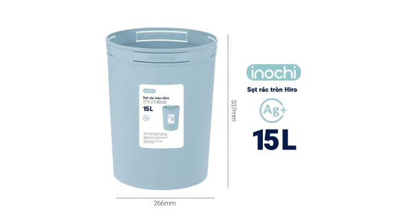 Sọt rác tròn Inochi Hiro 15L xuất Nhật - Công nghệ Ag+ (ion bạc) kháng ...