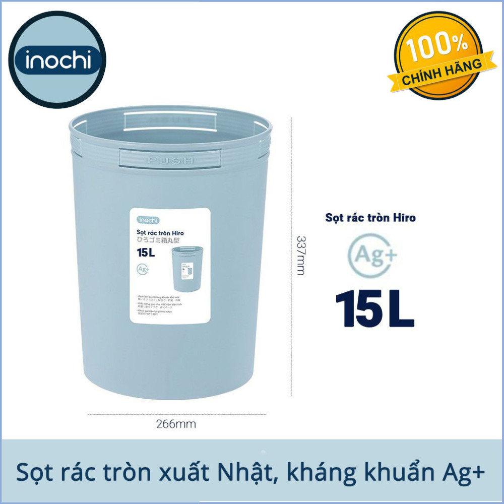 Sọt rác tròn Inochi Hiro 15L xuất Nhật - Công nghệ Ag+ (ion bạc) kháng ...