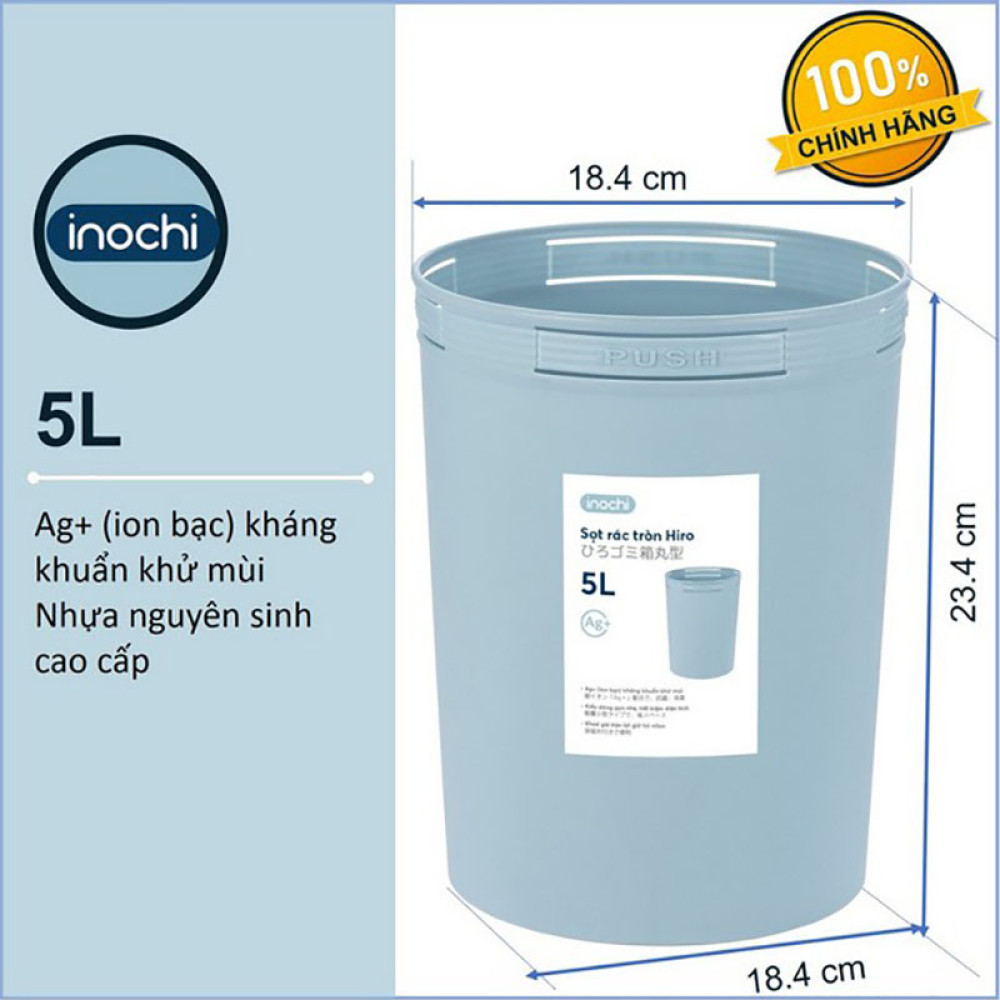Sọt rác tròn Inochi Hiro 10L xuất Nhật - Công nghệ Ag+ (ion bạc) kháng ...