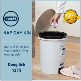 Thùng rác nhựa cao cấp đạp chân nắp đậy tròn Inochi Hiro 12 Lít hàng xuất Nhật Bản