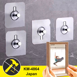 Bộ 4 móc Inox treo khung ảnh, đồng hồ dính tường KM 4864 hàng Nhật