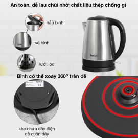 Ấm siêu tốc Inox 304 Tefal KI800D68 1.7L công suất 1800W bảo hành 24 tháng