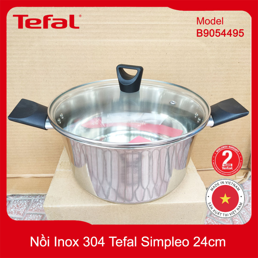 Nồi Inox 304 đường kính 24cm Tefal Simpleo B9054695 bảo hành chính hãng 5 năm, hàng xuất Pháp