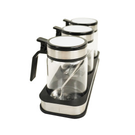 Bộ 3 hũ thủy tinh đựng gia vị 300ml Kalpen SB2 kèm khay và muỗng Inox
