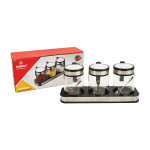 Bộ 3 hũ thủy tinh đựng gia vị 300ml Kalpen SB2 kèm khay và muỗng Inox